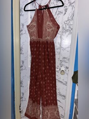 Halter Paisley Wide-Leg Jumpsuit in Rust